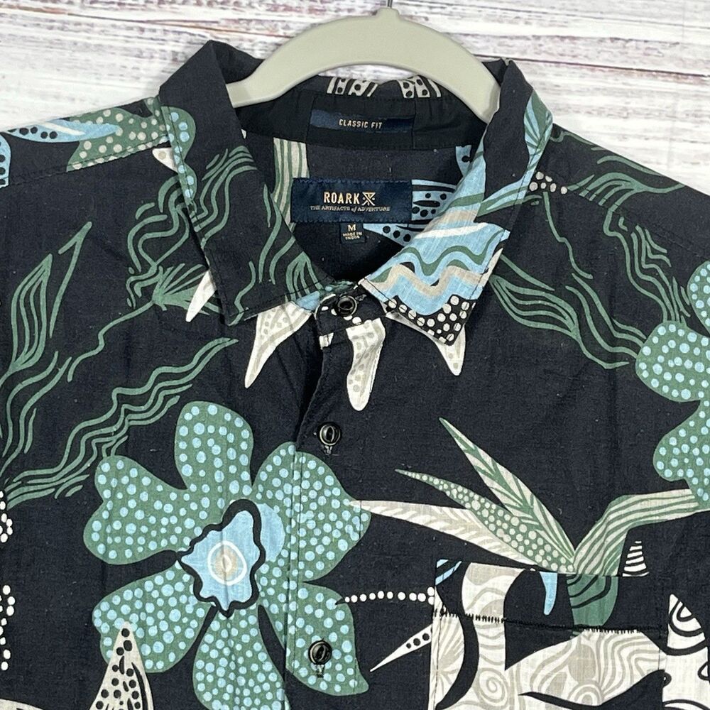Roarke Adventure Shirt Men’s M Hawaiian Journey Paradisio Camp Cotton Linen